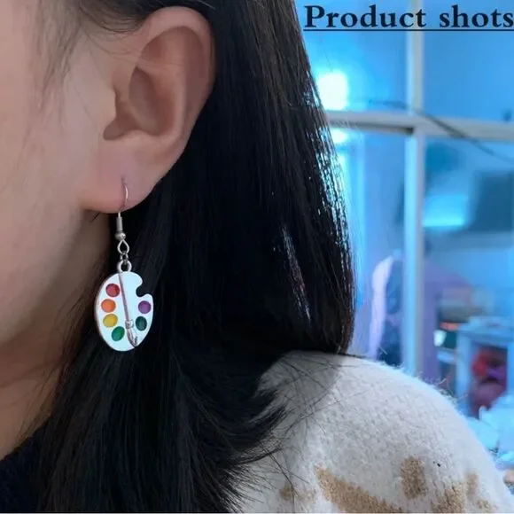 Artist Jewelry Gift Ladies Earring Palette Brush Dangle Earrings - Picture 2 of 3